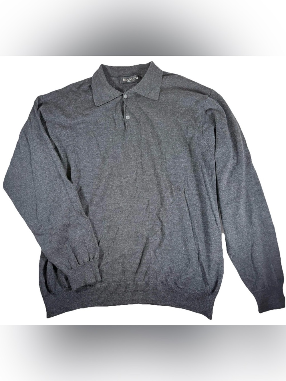 Brandini Wool Men’s Gray Long-Sleeve Polo Sweater Large Tall 100% Pure New Wool